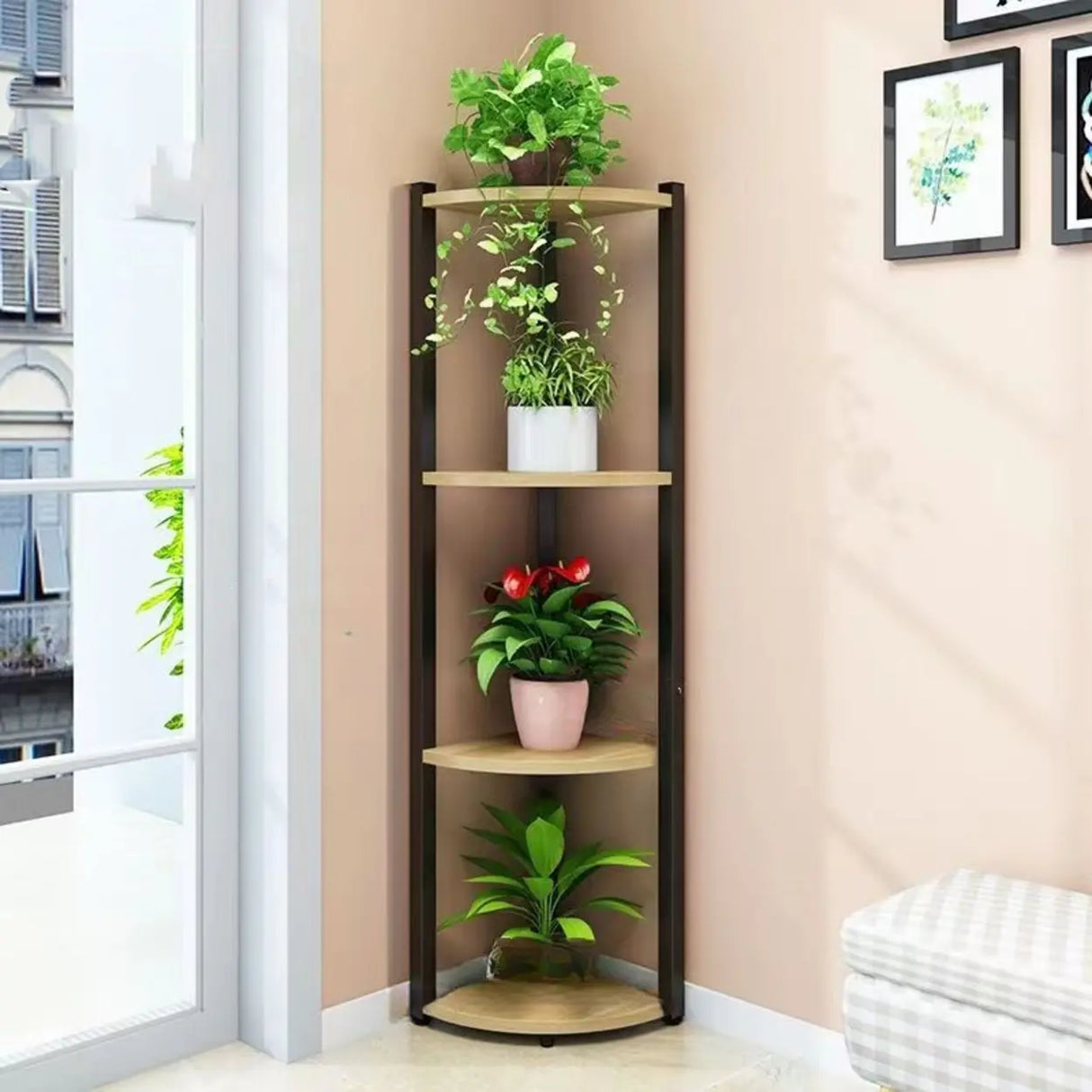 Stylish Triangular 5-Tier Wood Corner Plant Stand White Image - 12