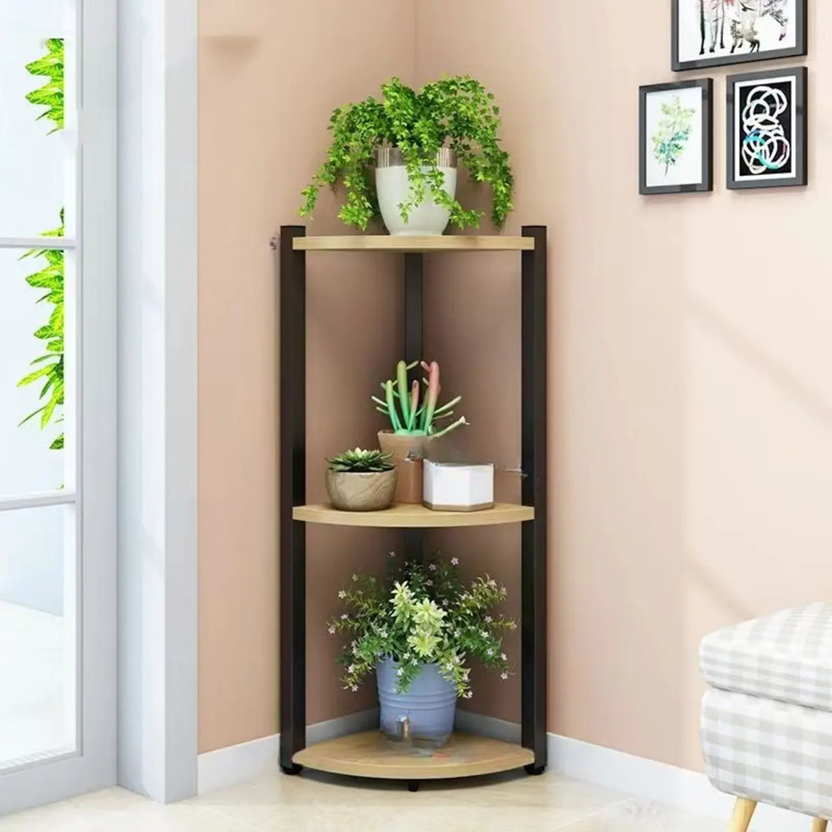 Stylish Triangular 5-Tier Wood Corner Plant Stand White Image - 13