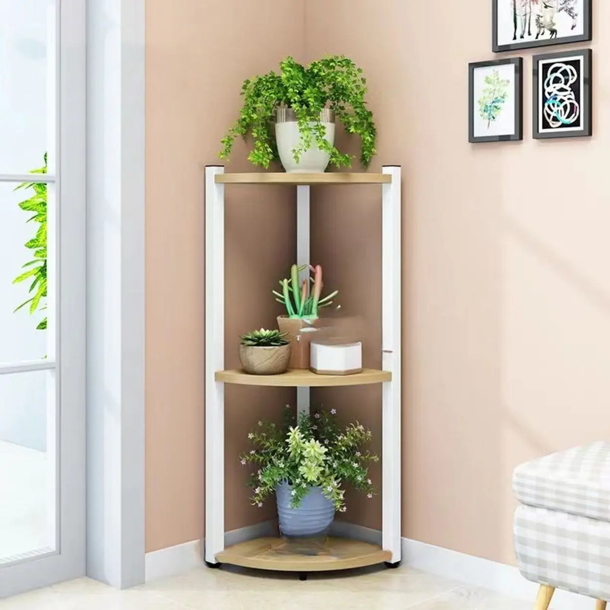 Stylish Triangular 5-Tier Wood Corner Plant Stand White Image - 17