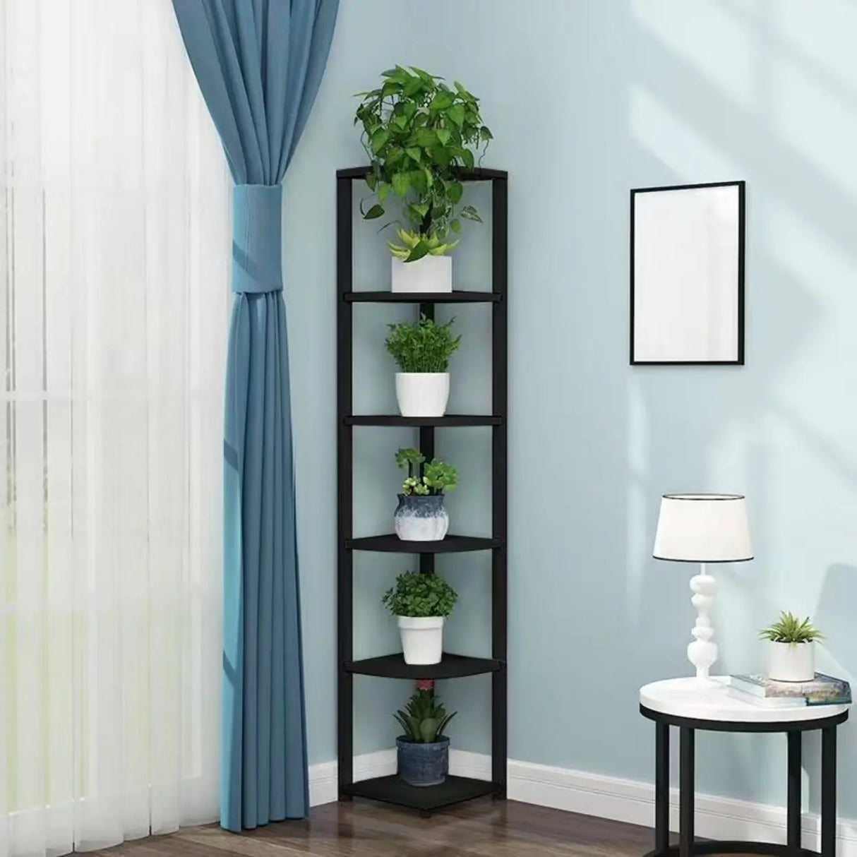 Stylish Triangular 5-Tier Wood Corner Plant Stand White Image - 18