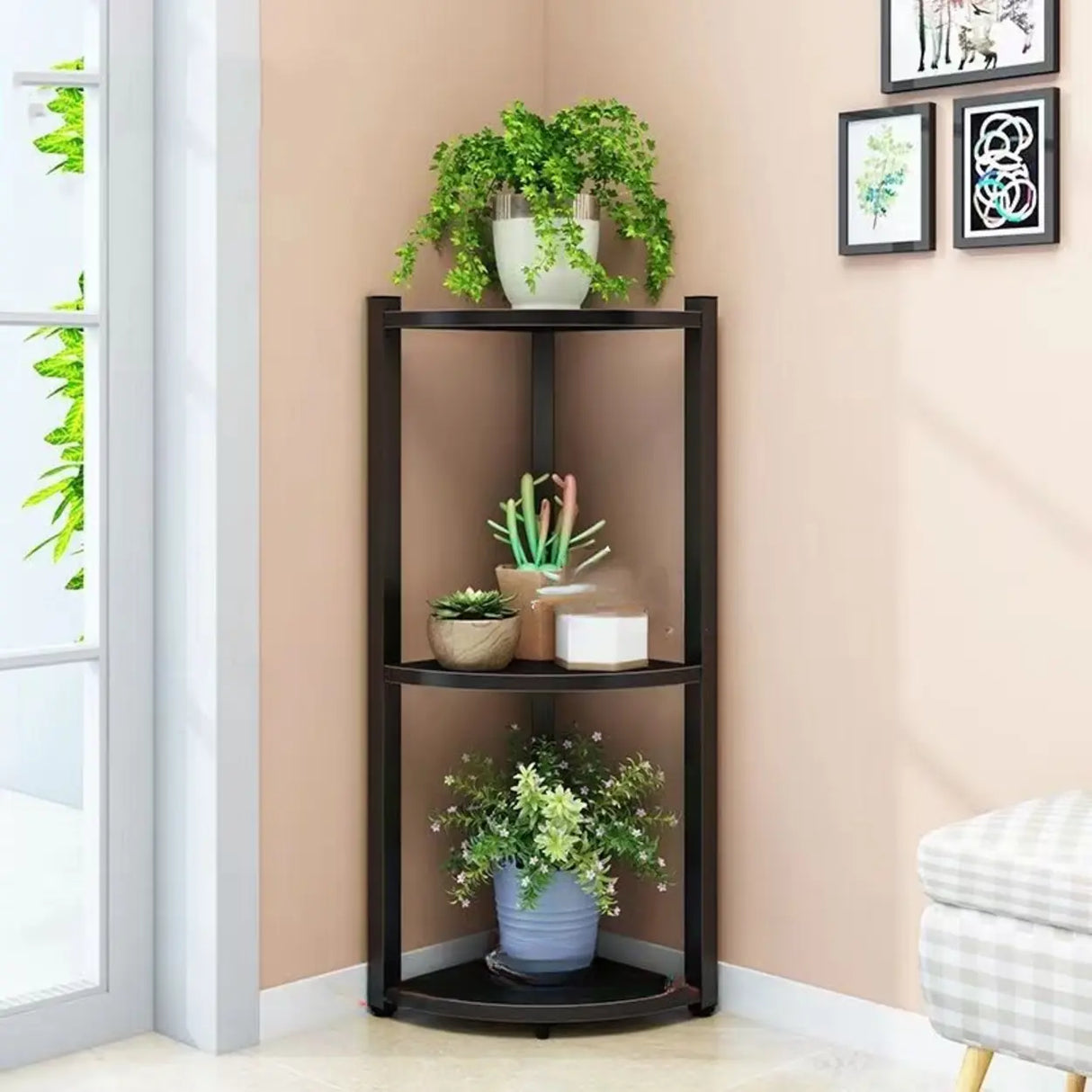 Stylish Triangular 5-Tier Wood Corner Plant Stand White Image - 21