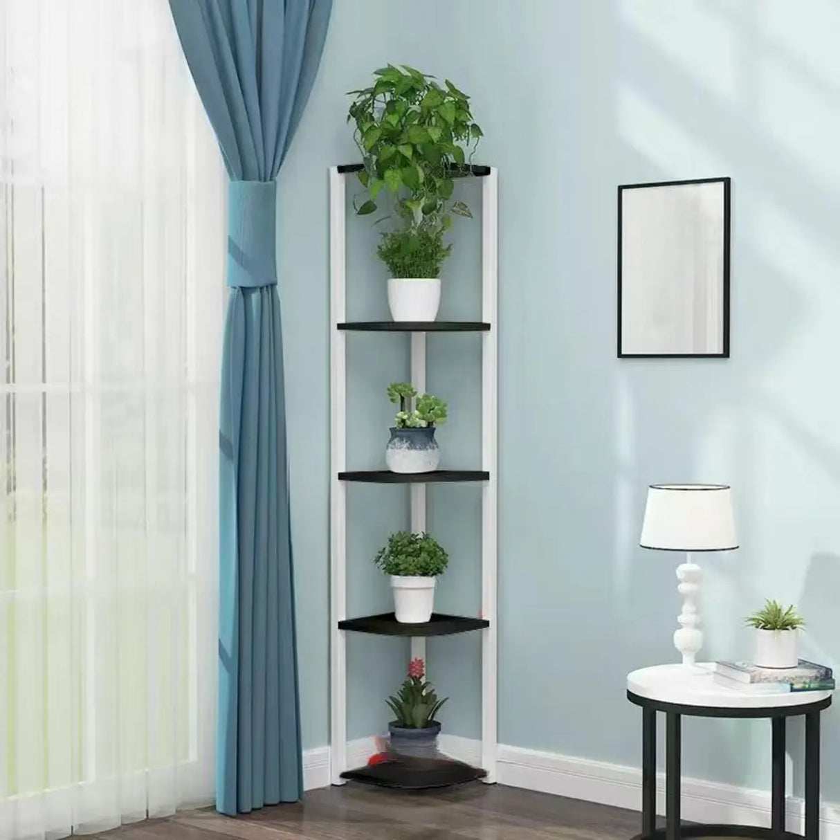 Stylish Triangular 5-Tier Wood Corner Plant Stand White Image - 22