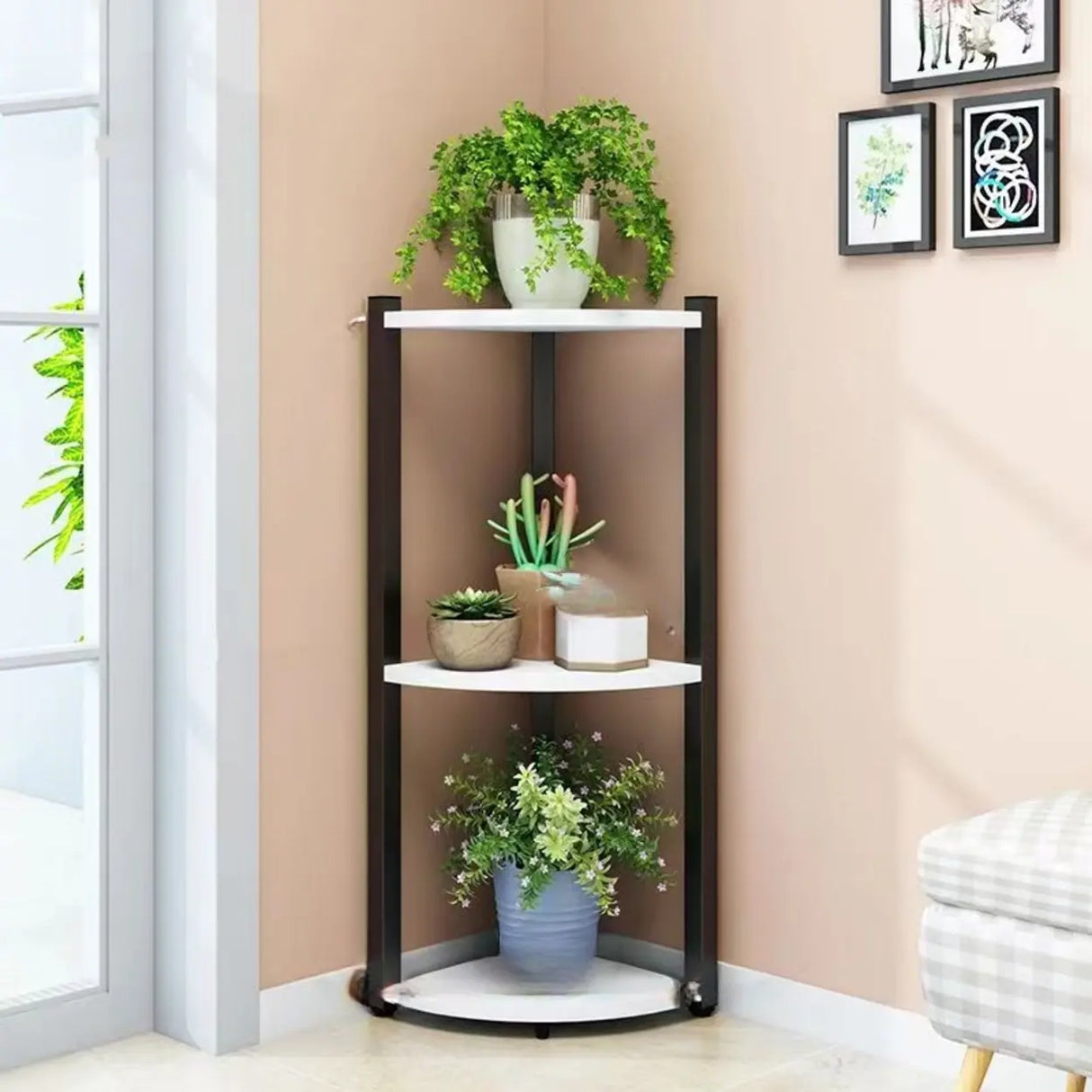 Stylish Triangular 5-Tier Wood Corner Plant Stand White Image - 27
