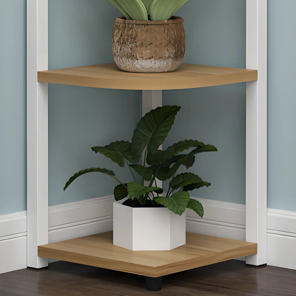 Stylish Triangular 5-Tier Wood Corner Plant Stand White Image - 3