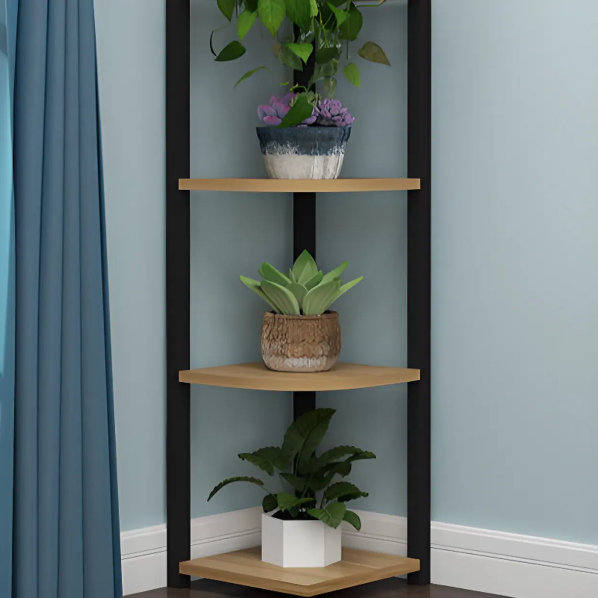 Stylish Triangular 5-Tier Wood Corner Plant Stand White Image - 4