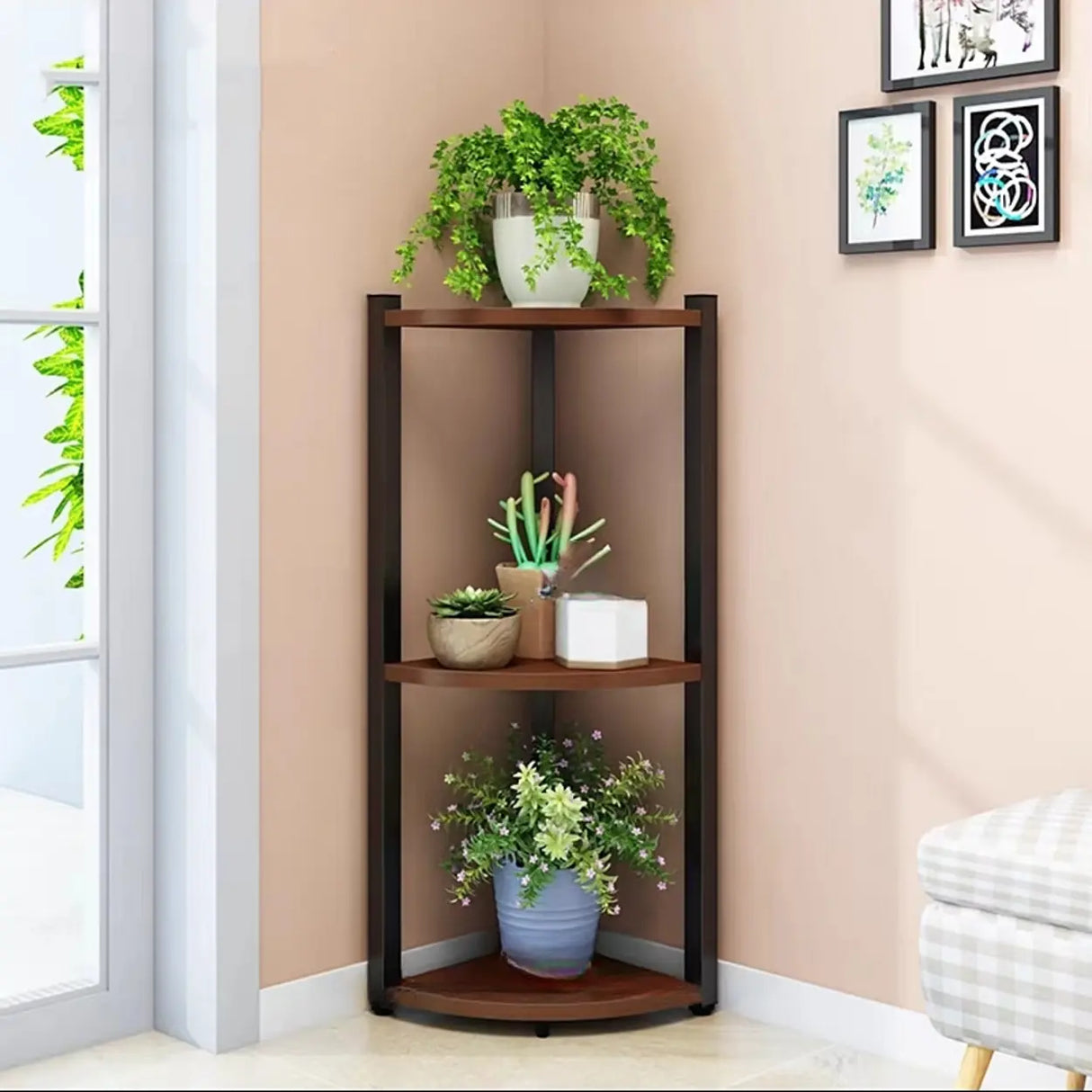 Stylish Triangular 5-Tier Wood Corner Plant Stand White Image - 7