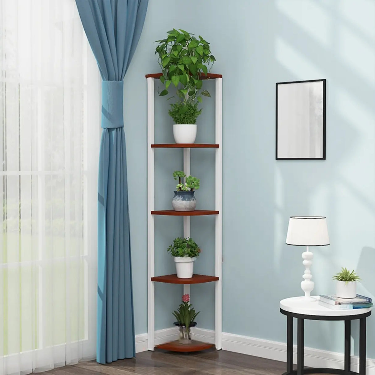 Stylish Triangular 5-Tier Wood Corner Plant Stand White Image - 8