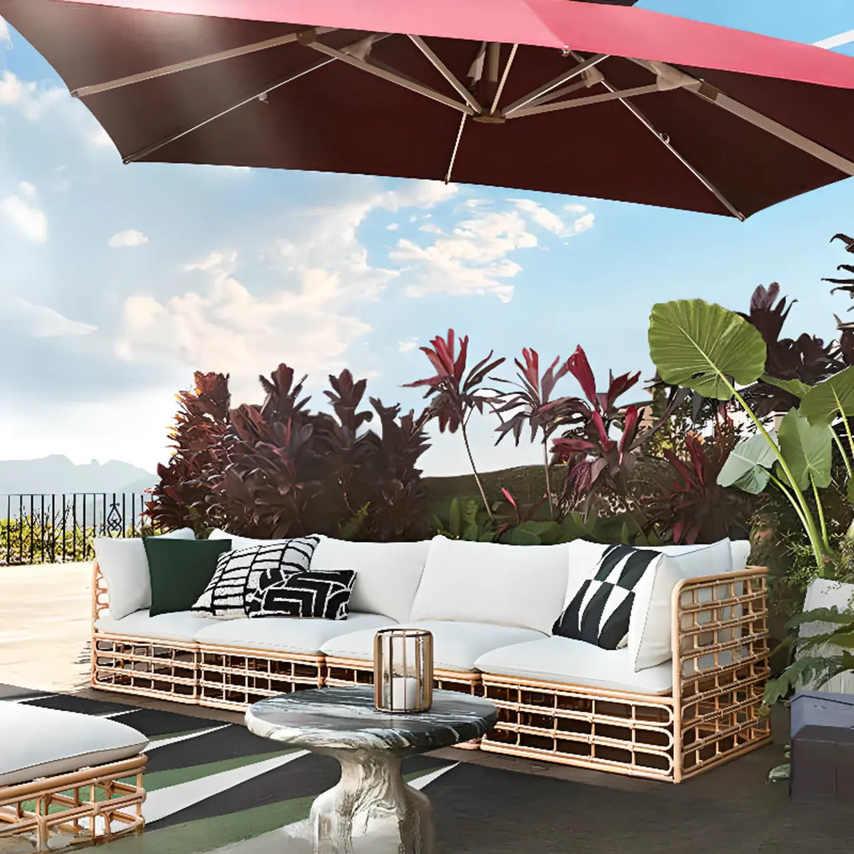 Stylish U-Shape Rattan Beige Patio Sofa Set Image - 2