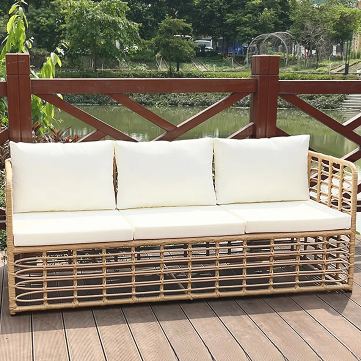 Stylish U-Shape Rattan Beige Patio Sofa Set Image - 3