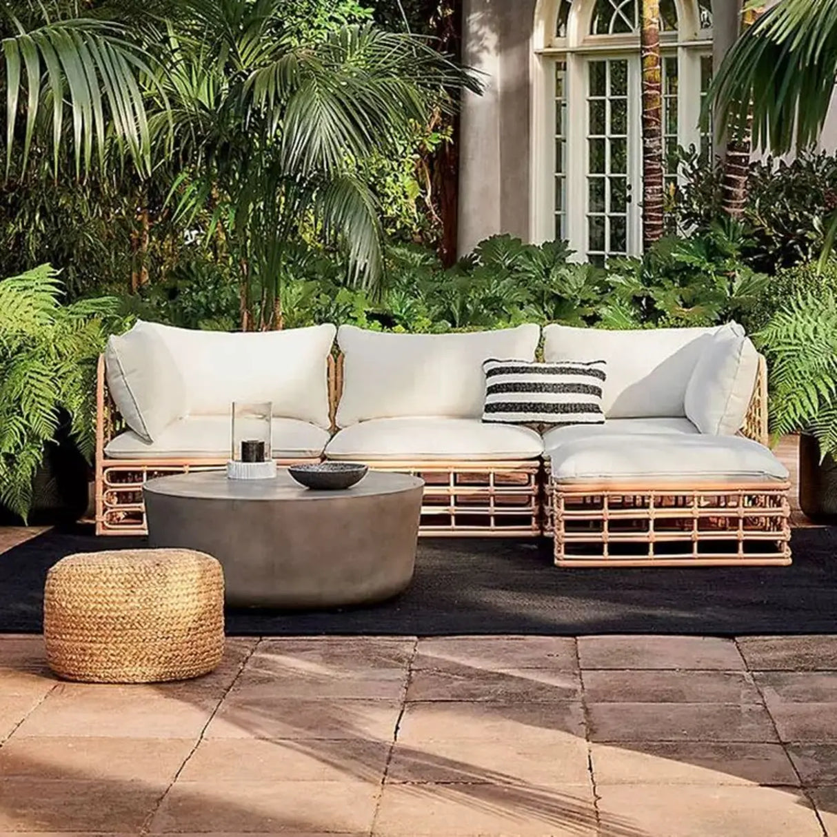 Stylish U-Shape Rattan Beige Patio Sofa Set Image - 4