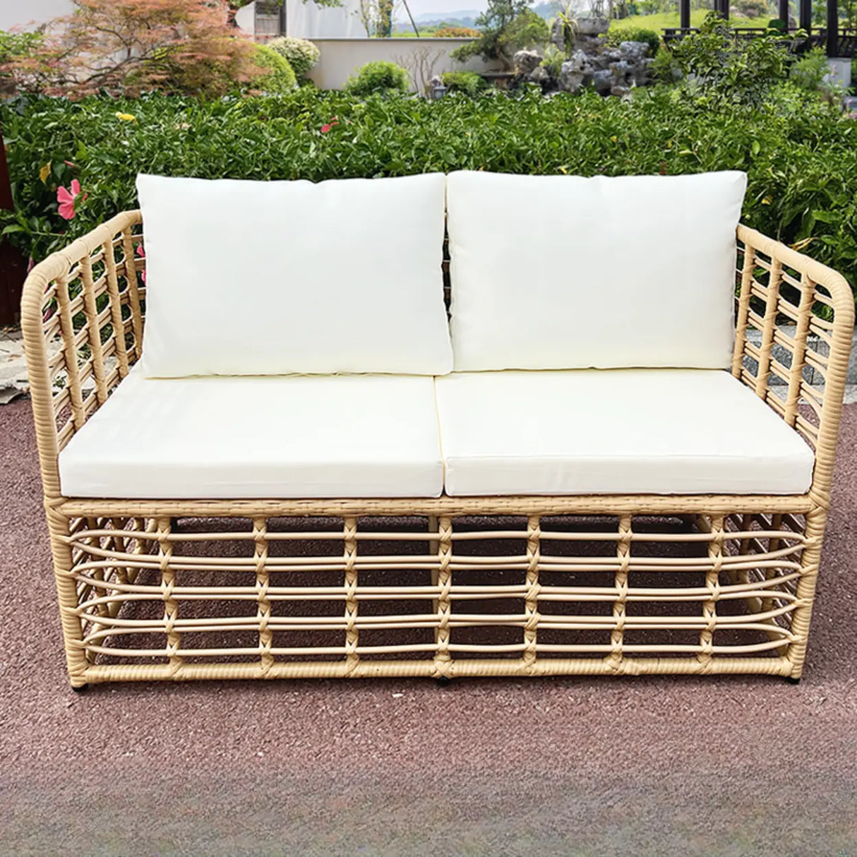 Stylish U-Shape Rattan Beige Patio Sofa Set Image - 5