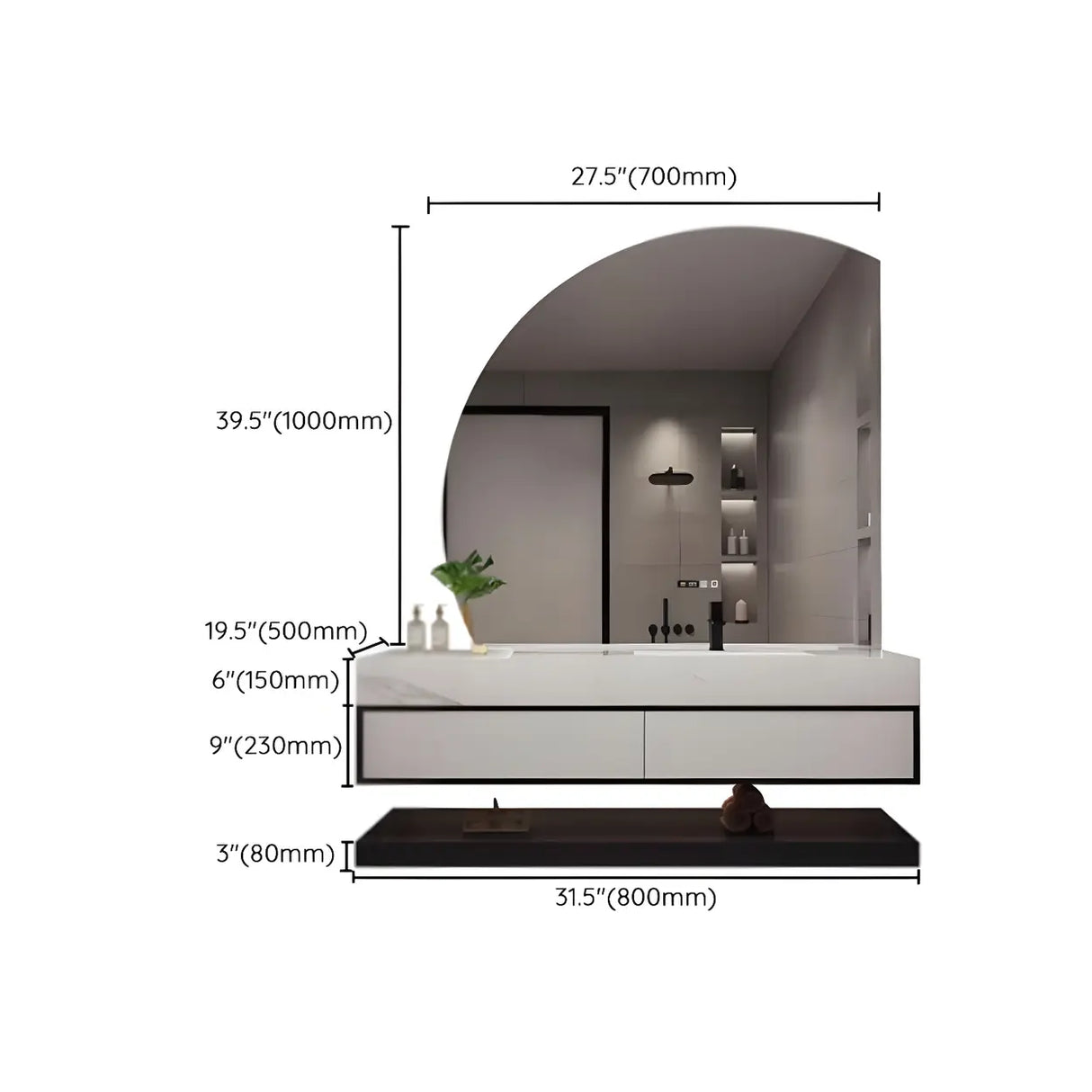 Stylish Wall Mount Sink Bath Vanity with Mirror and Faucet