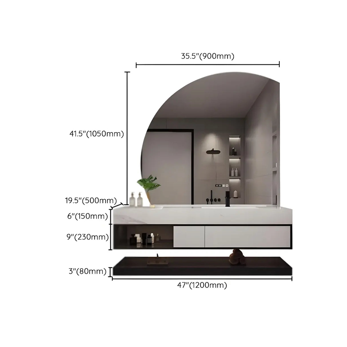 Stylish Wall Mount Sink Bath Vanity with Mirror and Faucet Image - 14