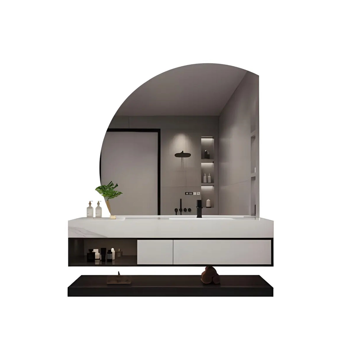 Stylish Wall Mount Sink Bath Vanity with Mirror and Faucet Image - 2