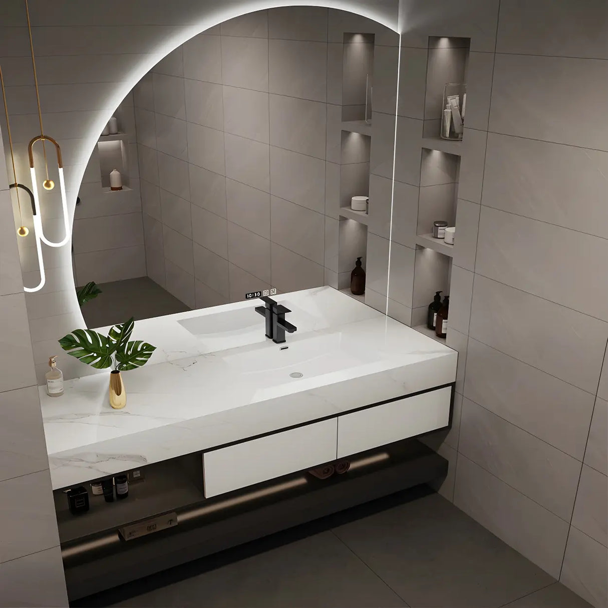 Stylish Wall Mount Sink Bath Vanity with Mirror and Faucet Image - 3