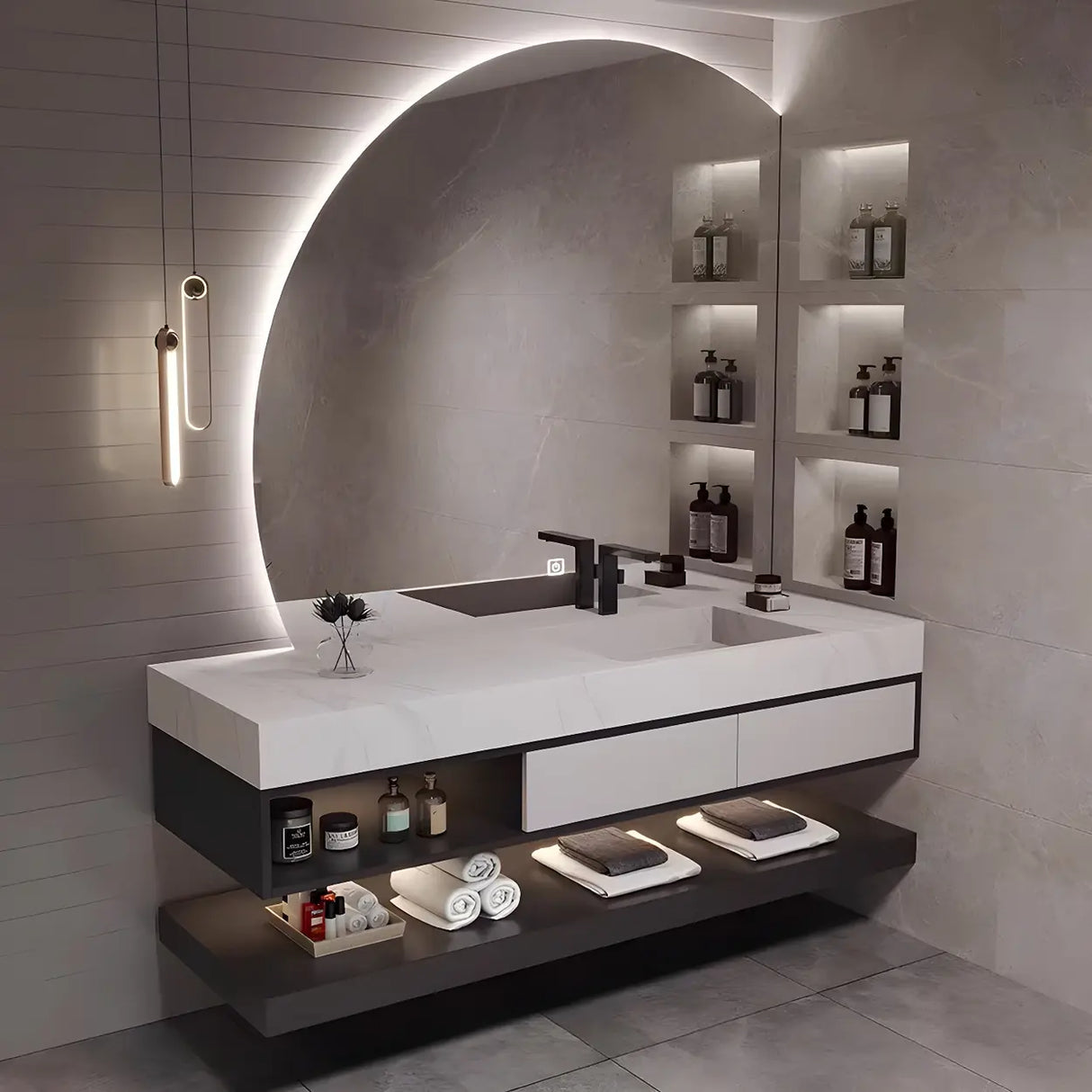 Stylish Wall Mount Sink Bath Vanity with Mirror and Faucet Image - 4