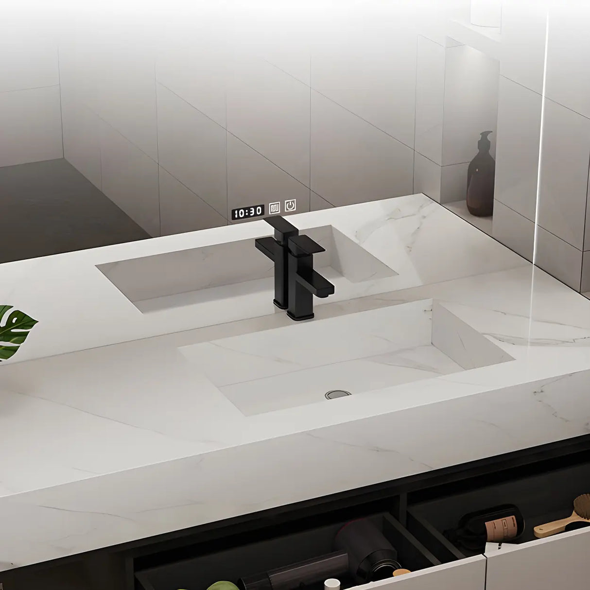 Stylish Wall Mount Sink Bath Vanity with Mirror and Faucet Image - 5