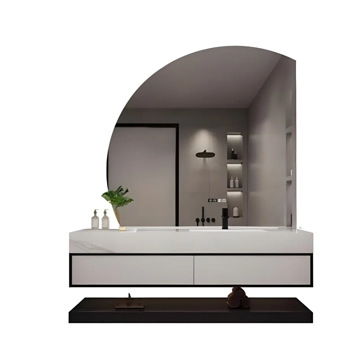 Stylish Wall Mount Sink Bath Vanity with Mirror and Faucet Image - 6