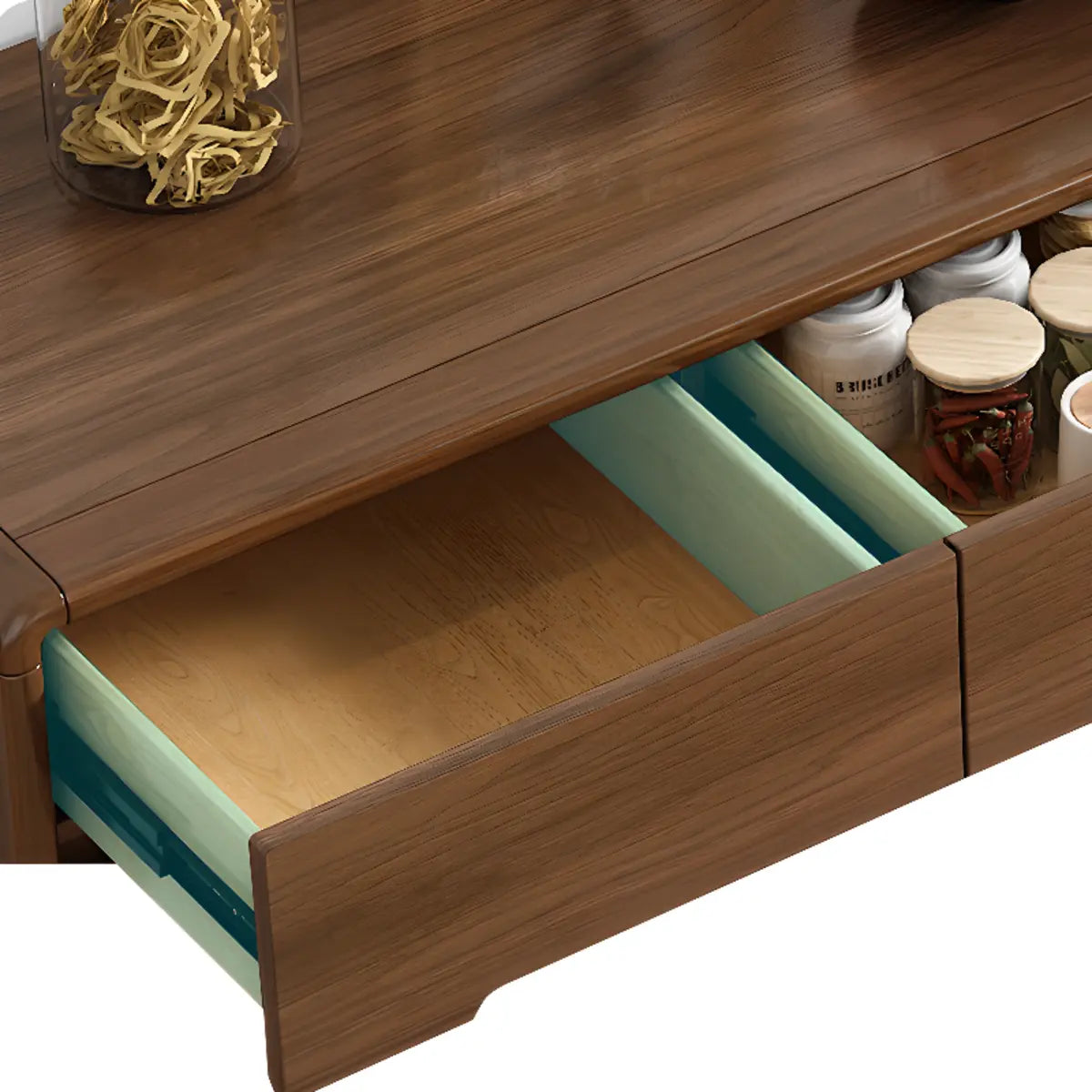 Stylish Walnut Brown Narrow Sideboard with Glass Doors Image - 10