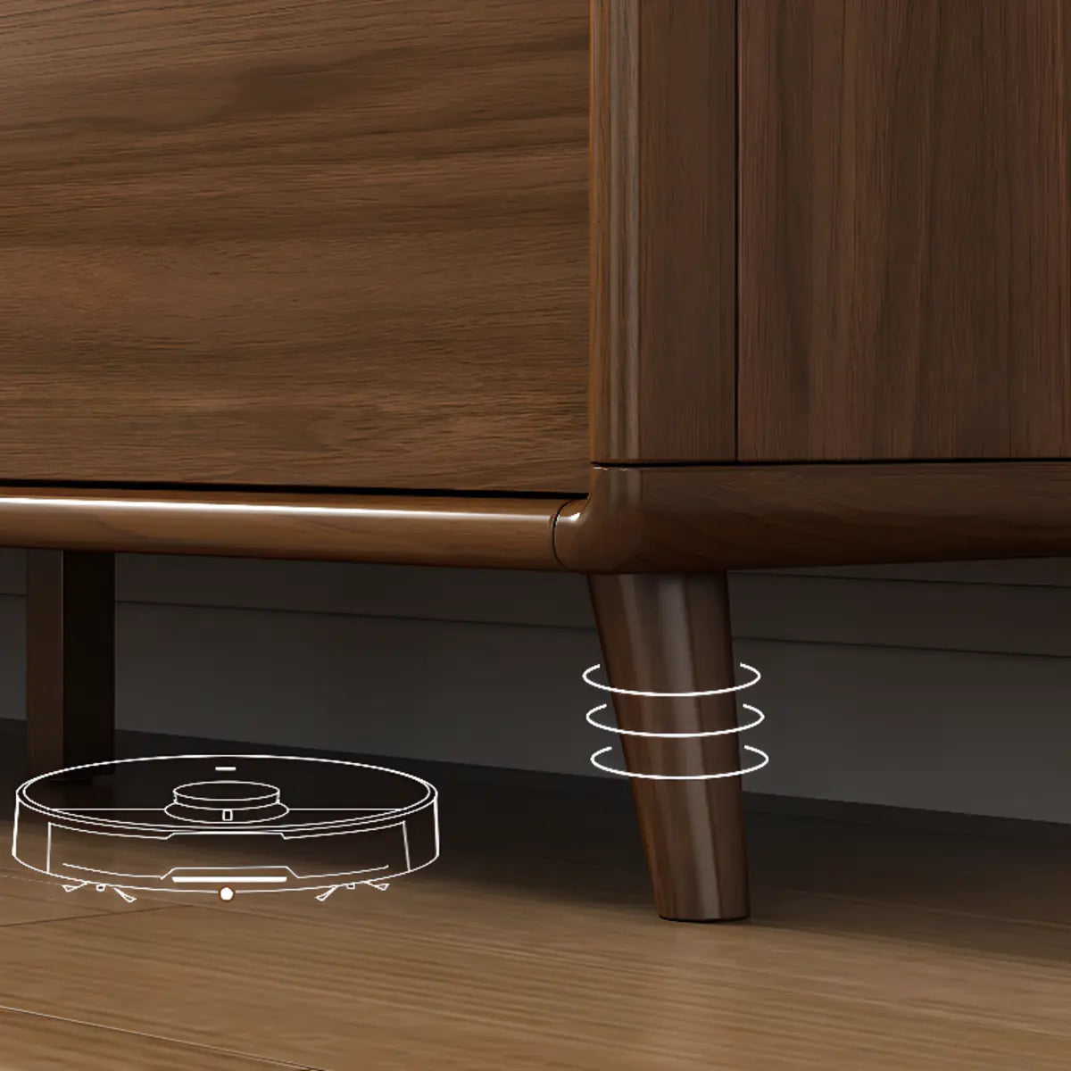 Stylish Walnut Brown Narrow Sideboard with Glass Doors Image - 13