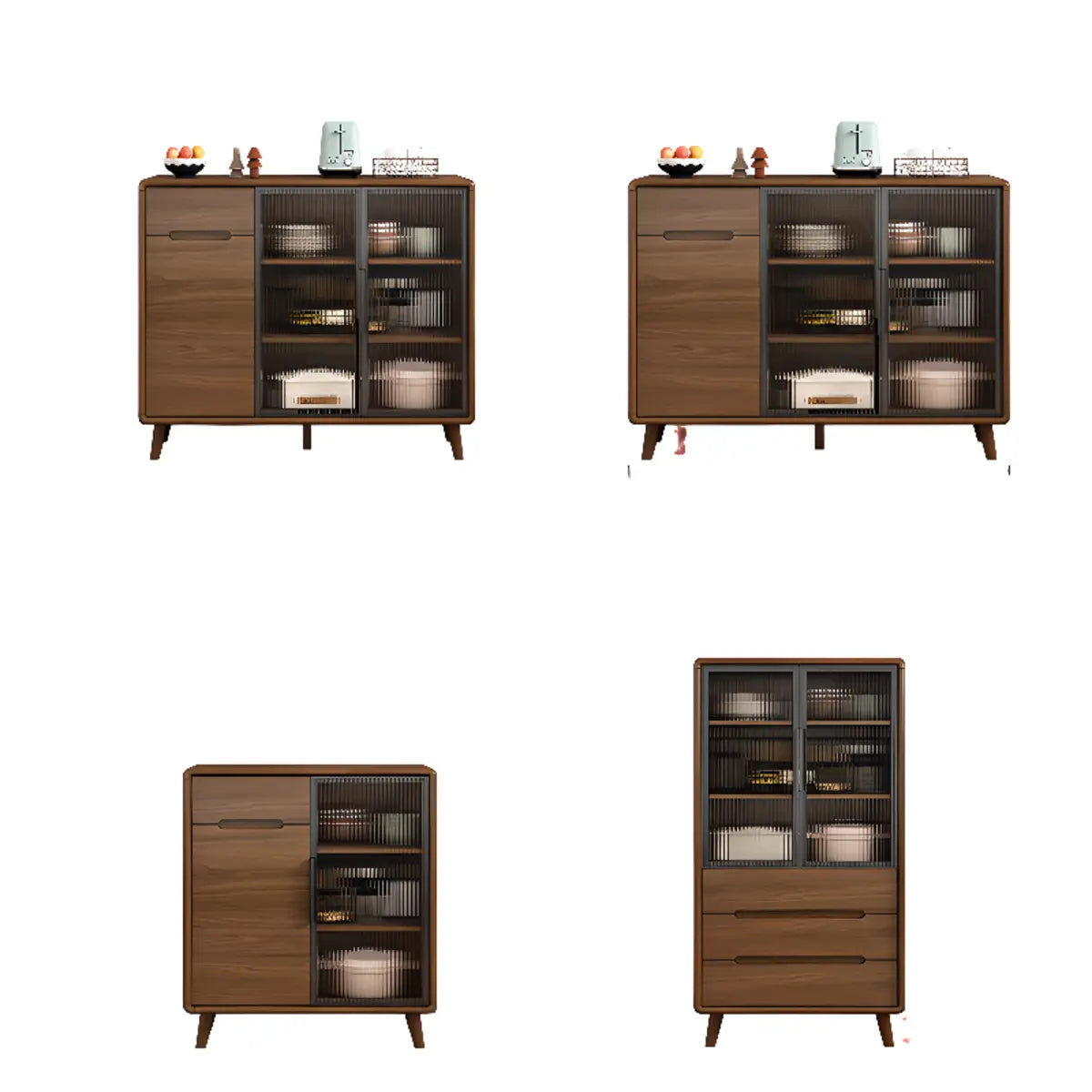 Stylish Walnut Brown Narrow Sideboard with Glass Doors Image - 15