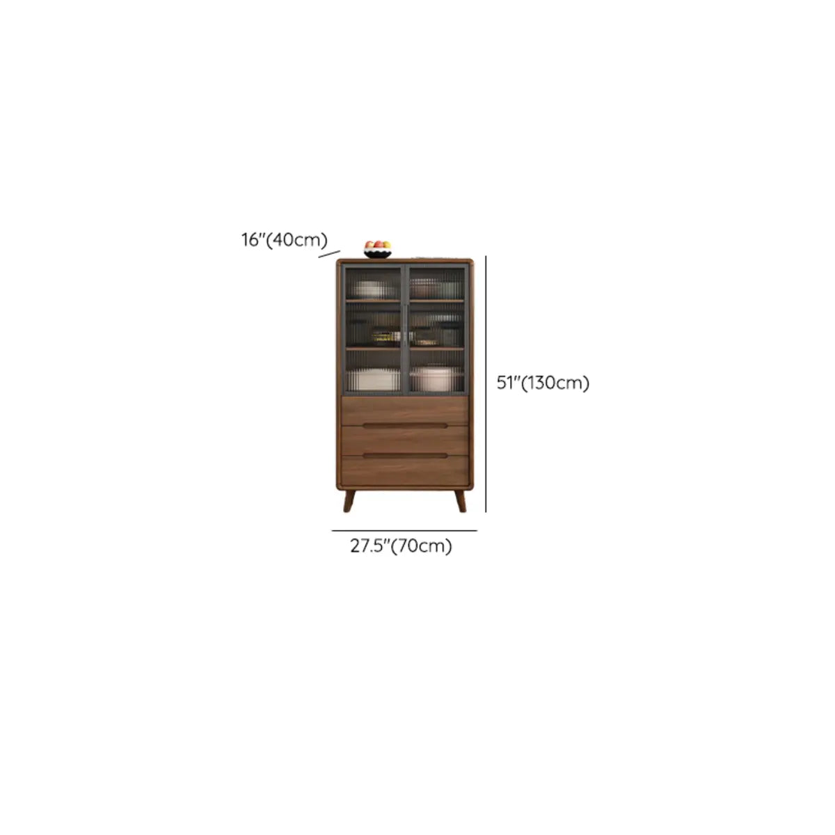 Stylish Walnut Brown Narrow Sideboard with Glass Doors Image - 21