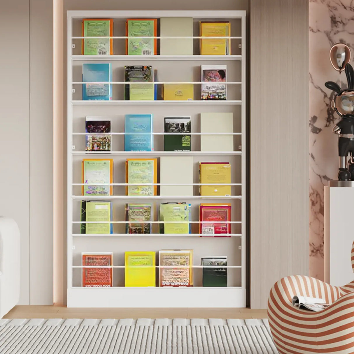 Stylish White Finish Vertical Steel Open Bookshelf Image - 3