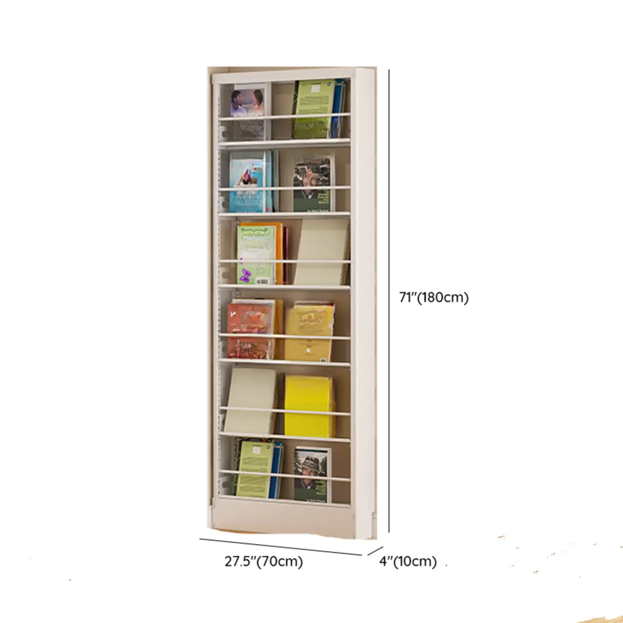 Stylish White Finish Vertical Steel Open Bookshelf Image - 31