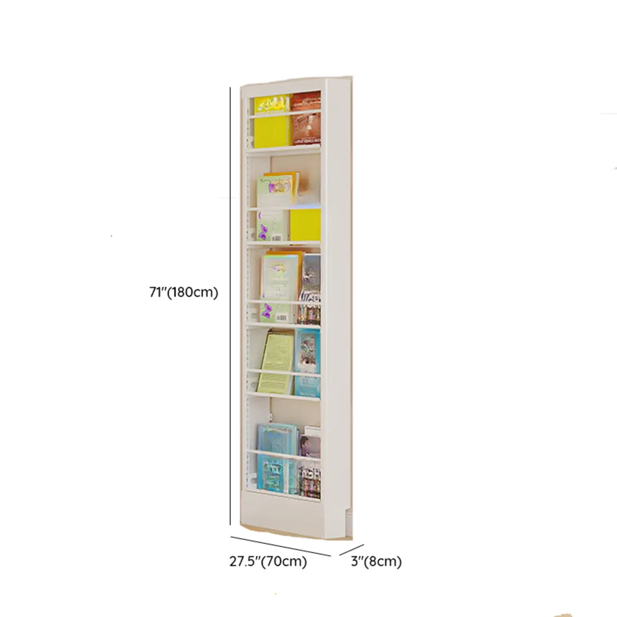Stylish White Finish Vertical Steel Open Bookshelf Image - 36