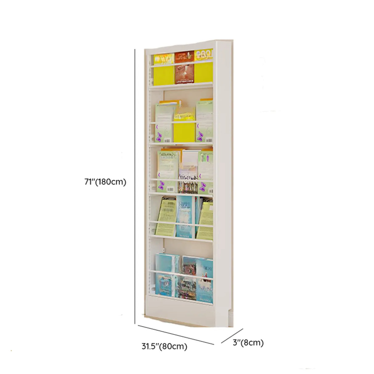 Stylish White Finish Vertical Steel Open Bookshelf Image - 37