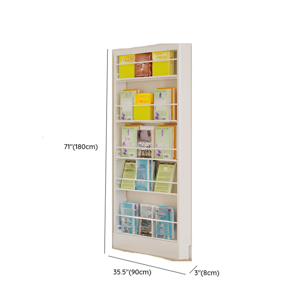 Stylish White Finish Vertical Steel Open Bookshelf Image - 38