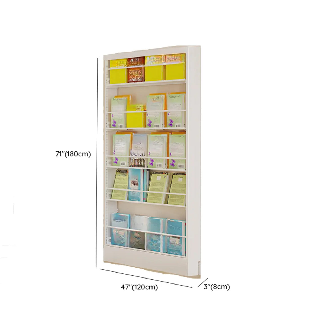 Stylish White Finish Vertical Steel Open Bookshelf Image - 40