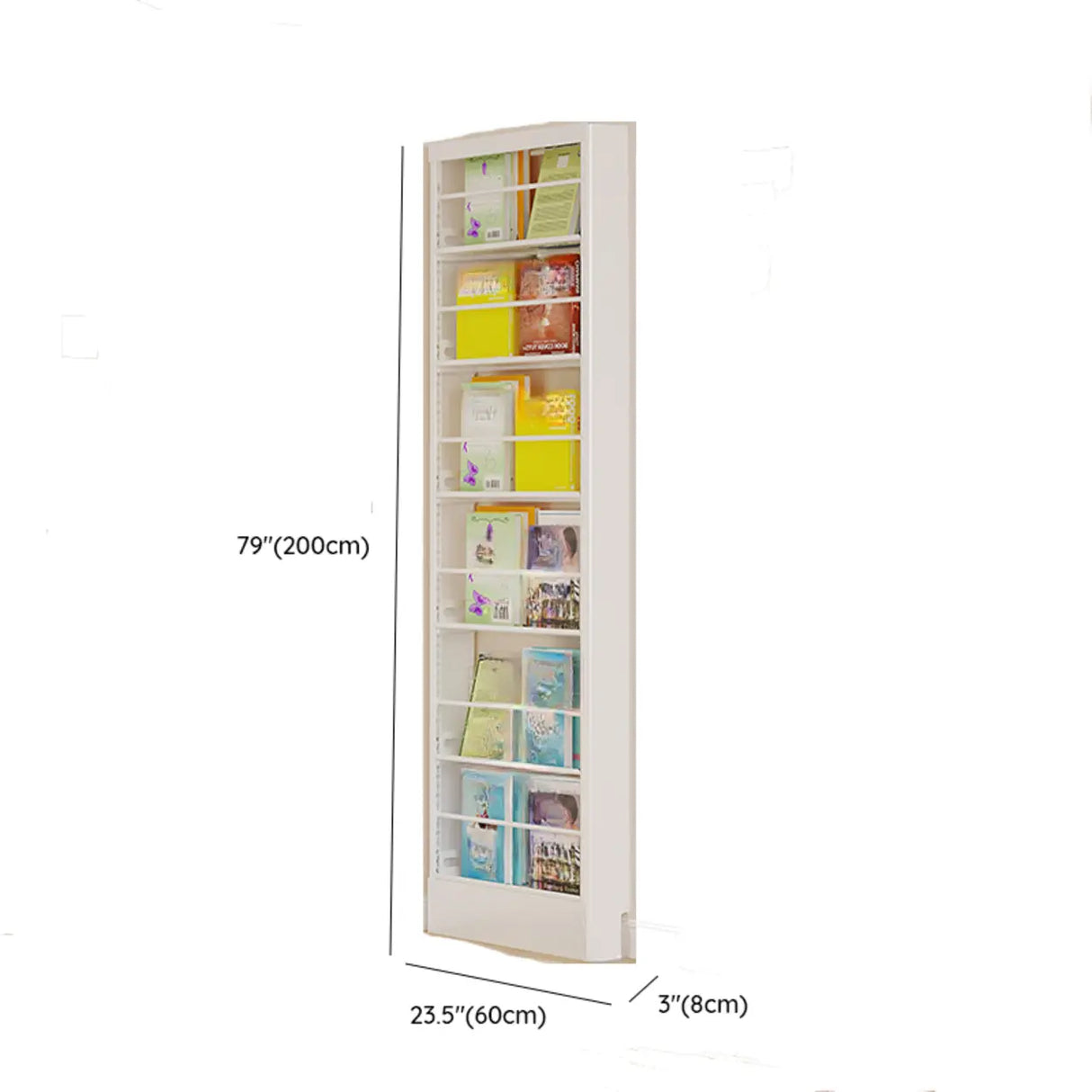 Stylish White Finish Vertical Steel Open Bookshelf Image - 41