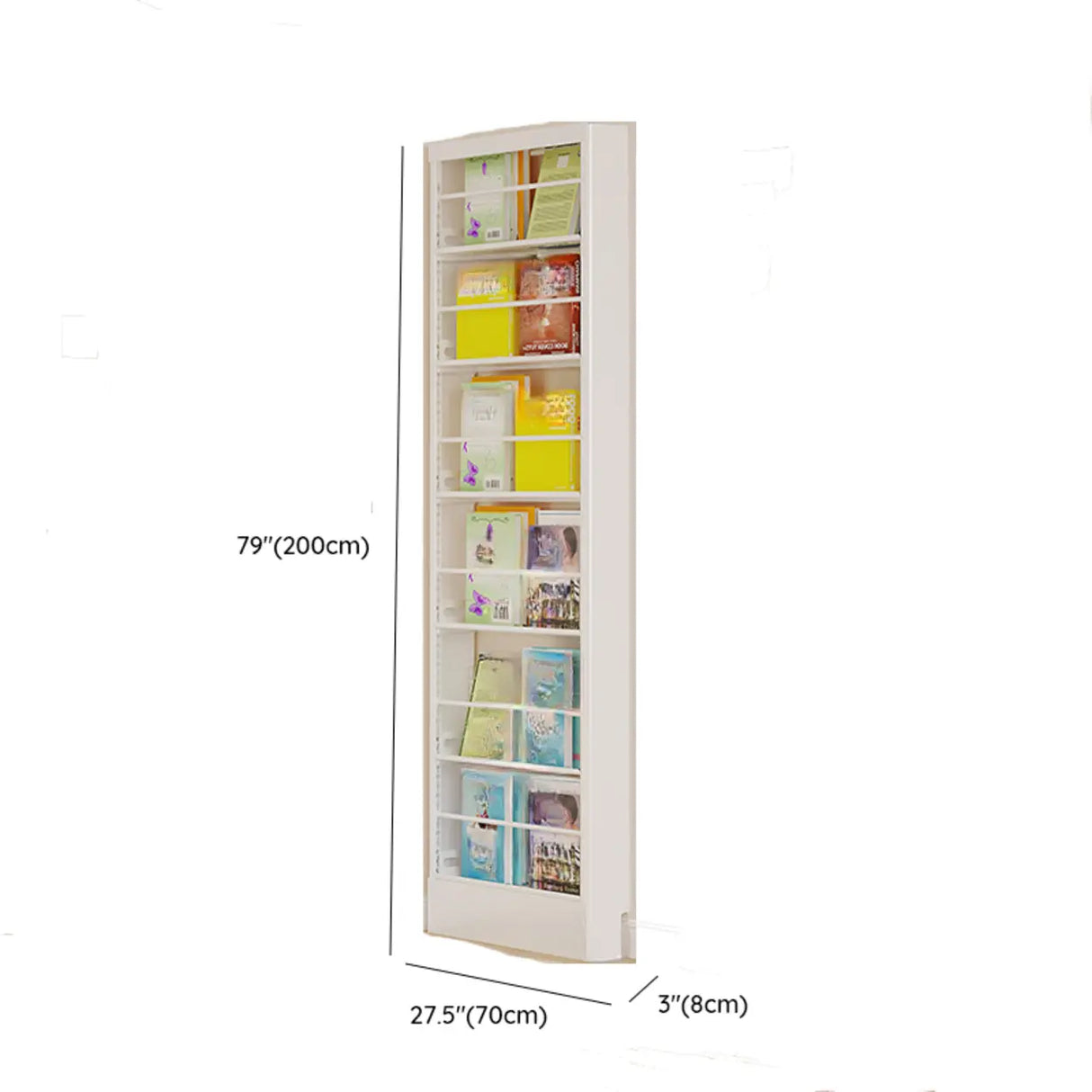 Stylish White Finish Vertical Steel Open Bookshelf Image - 42