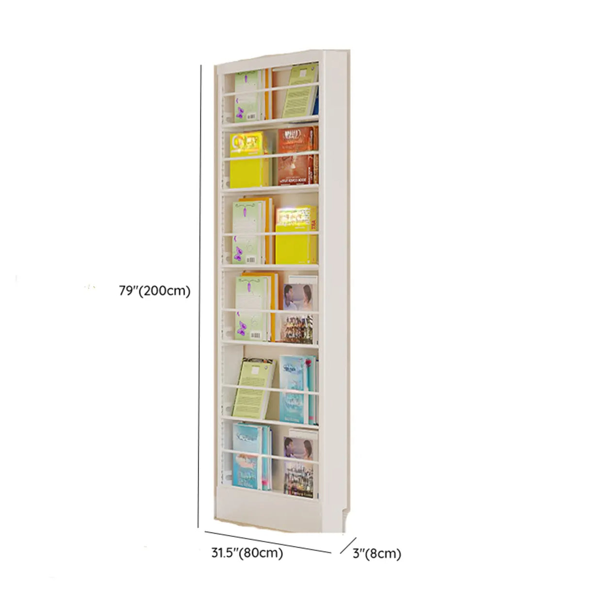 Stylish White Finish Vertical Steel Open Bookshelf Image - 43