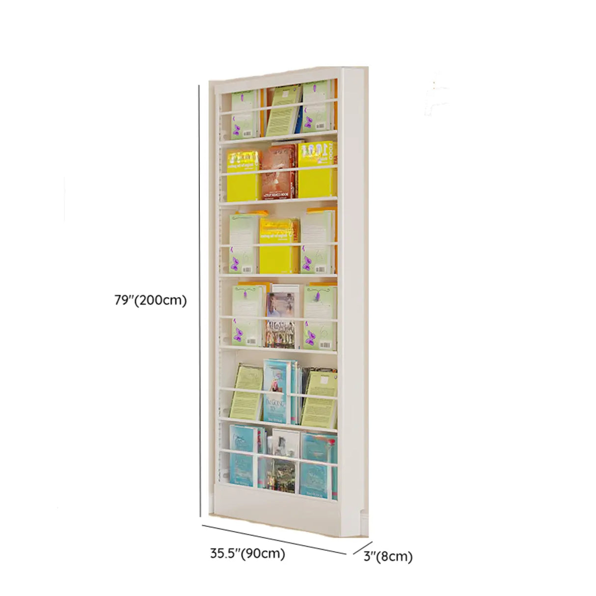 Stylish White Finish Vertical Steel Open Bookshelf Image - 44