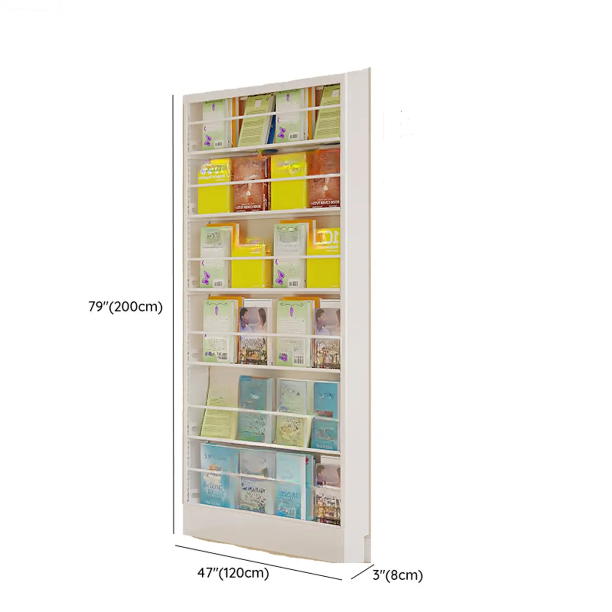 Stylish White Finish Vertical Steel Open Bookshelf Image - 46