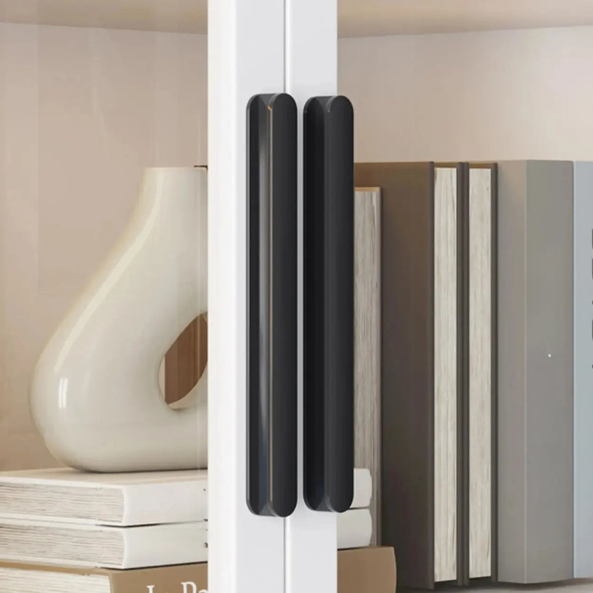 Stylish White Rectangular Glass Door Narrow Bookcase Image - 16