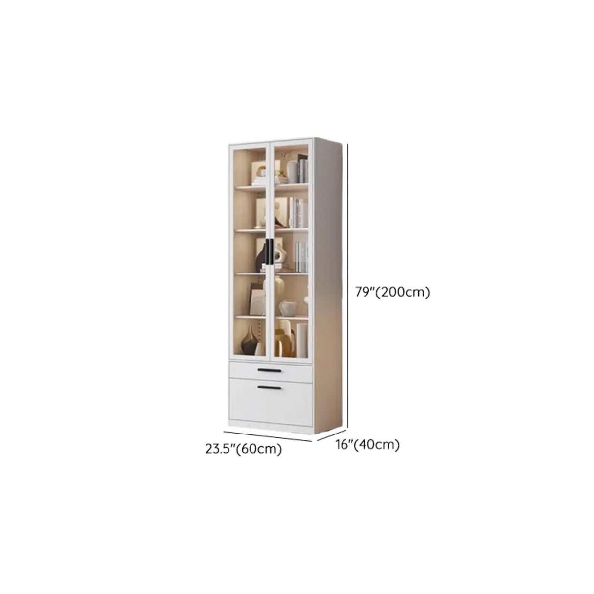 Stylish White Rectangular Glass Door Narrow Bookcase Image - 20
