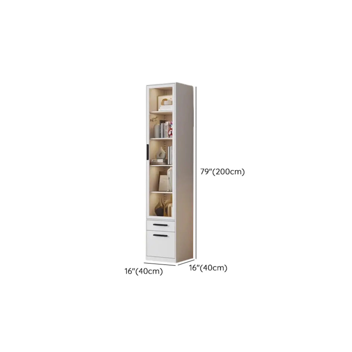 Stylish White Rectangular Glass Door Narrow Bookcase Image - 21