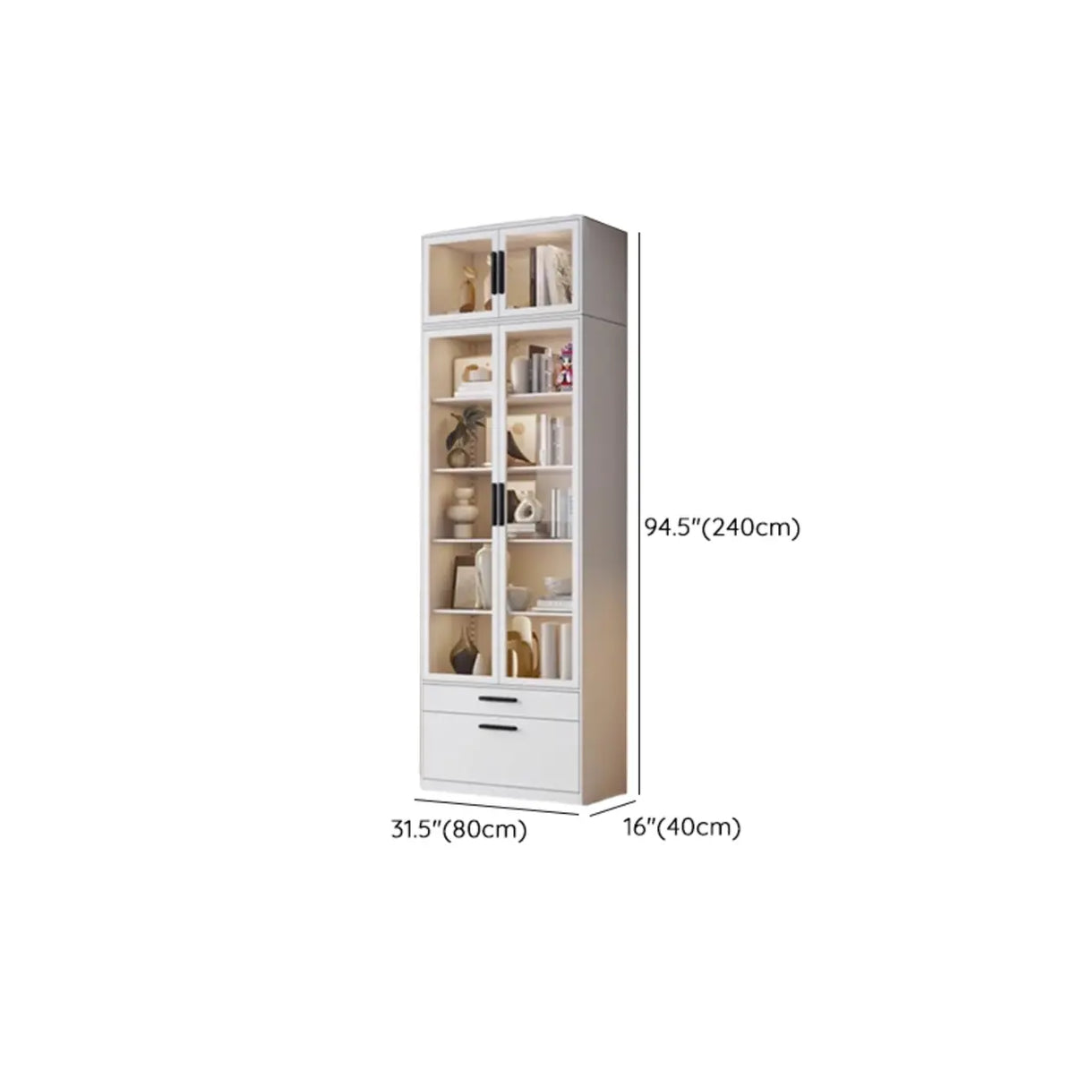 Stylish White Rectangular Glass Door Narrow Bookcase Image - 22