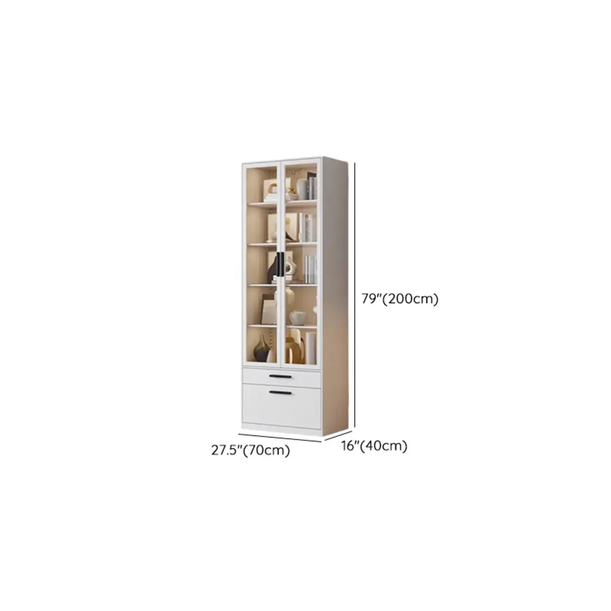 Stylish White Rectangular Glass Door Narrow Bookcase Image - 24
