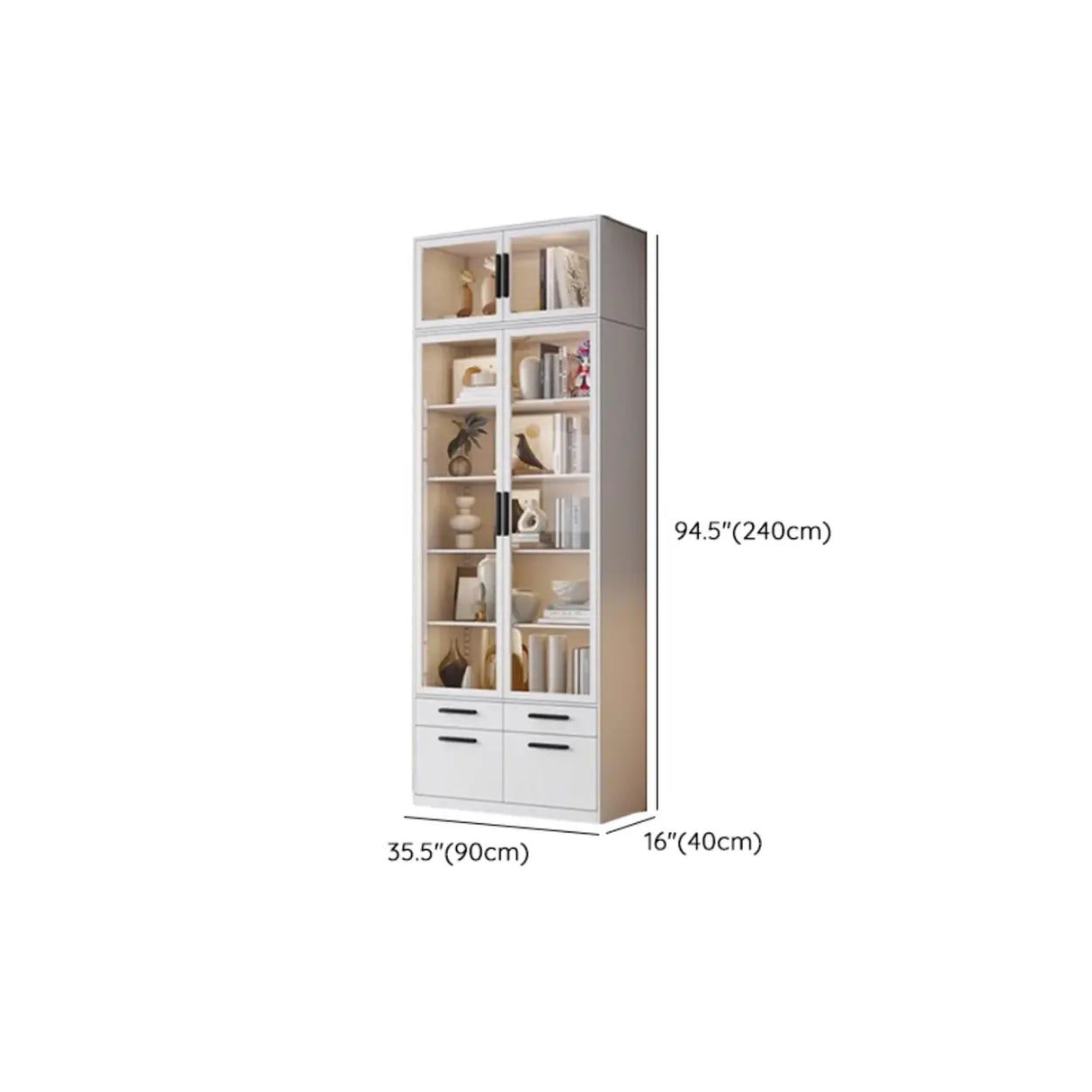 Stylish White Rectangular Glass Door Narrow Bookcase Image - 25