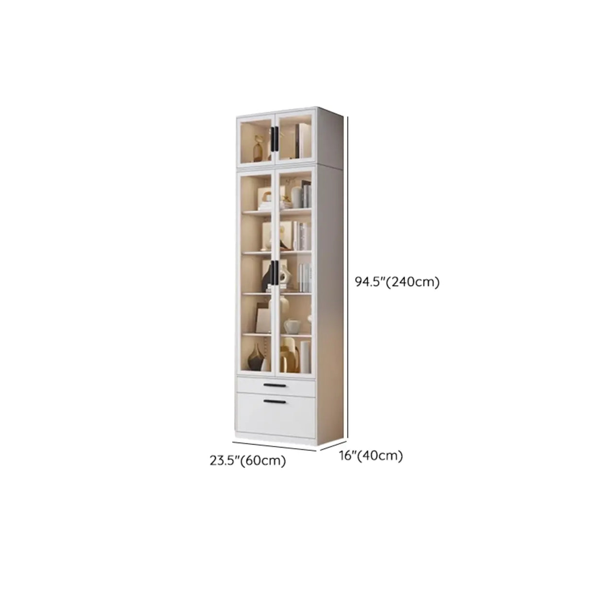 Stylish White Rectangular Glass Door Narrow Bookcase Image - 26