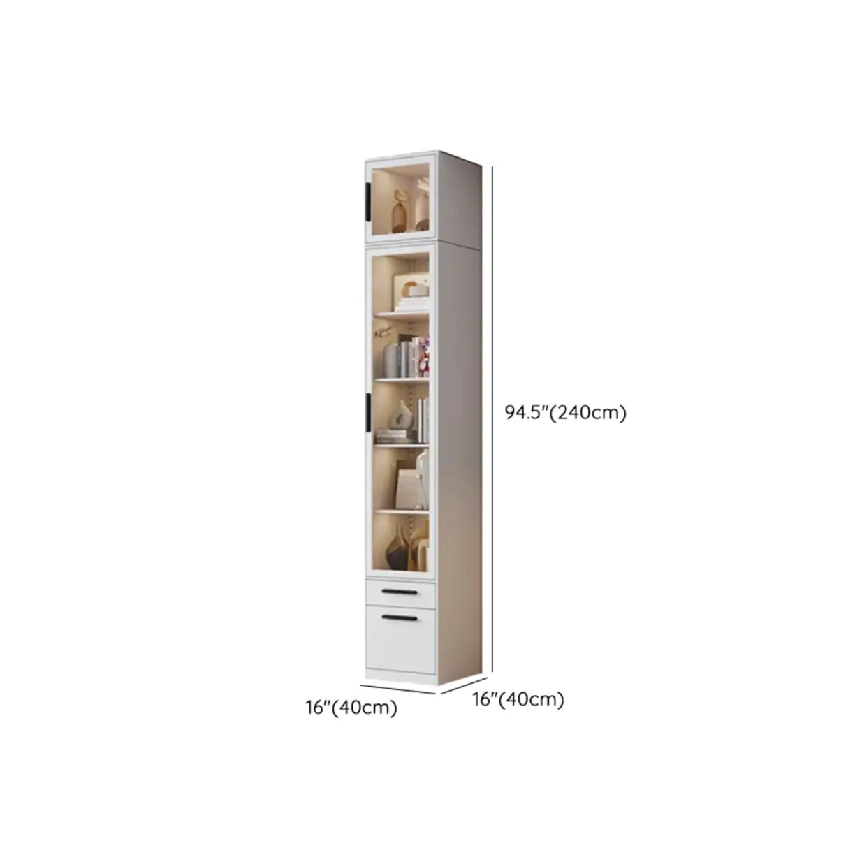 Stylish White Rectangular Glass Door Narrow Bookcase Image - 27