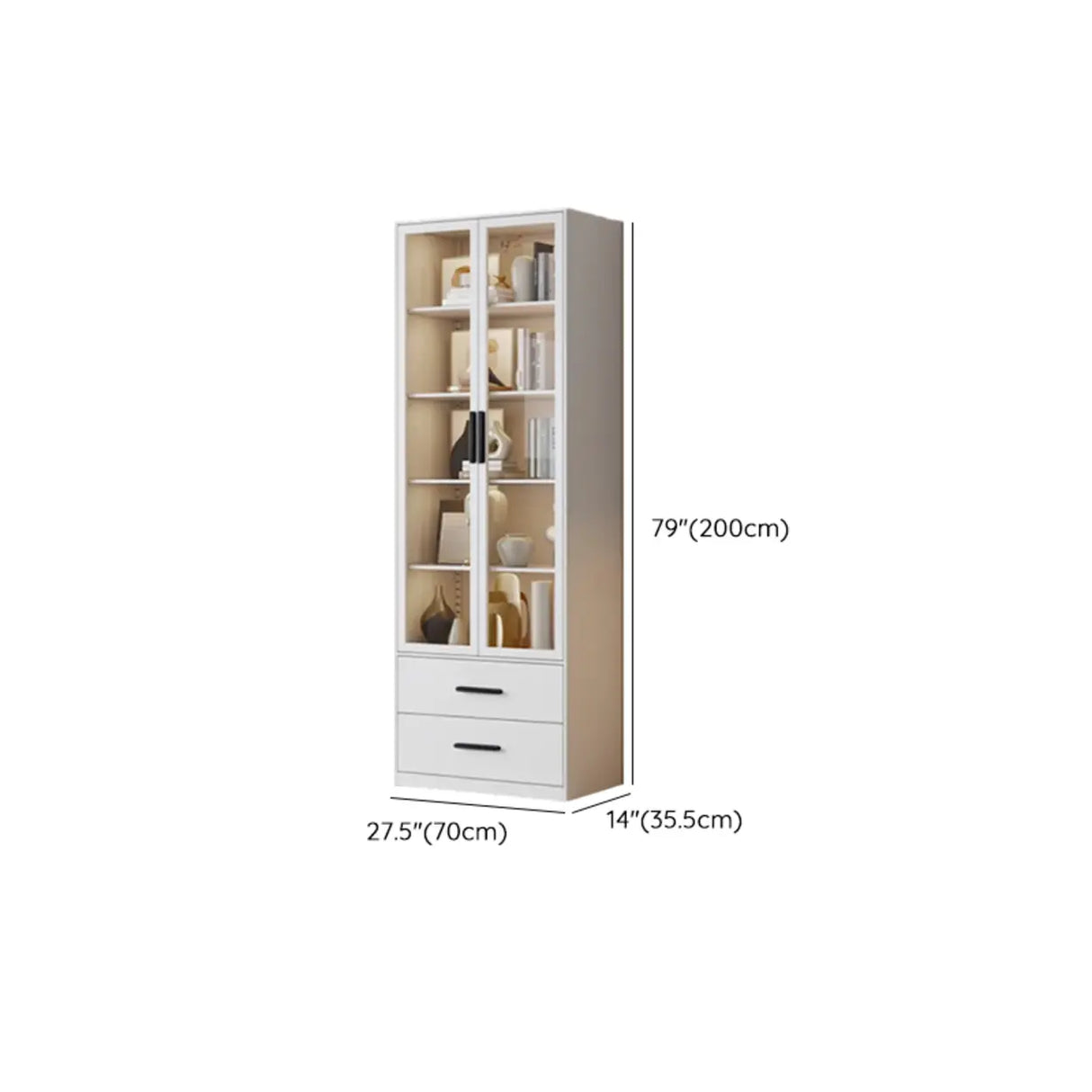 Stylish White Rectangular Glass Door Narrow Bookcase Image - 29