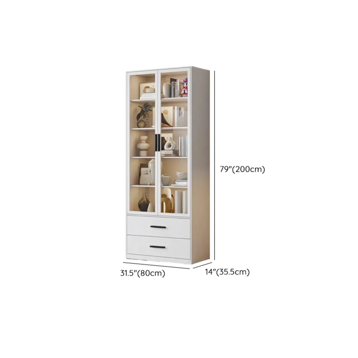 Stylish White Rectangular Glass Door Narrow Bookcase Image - 30