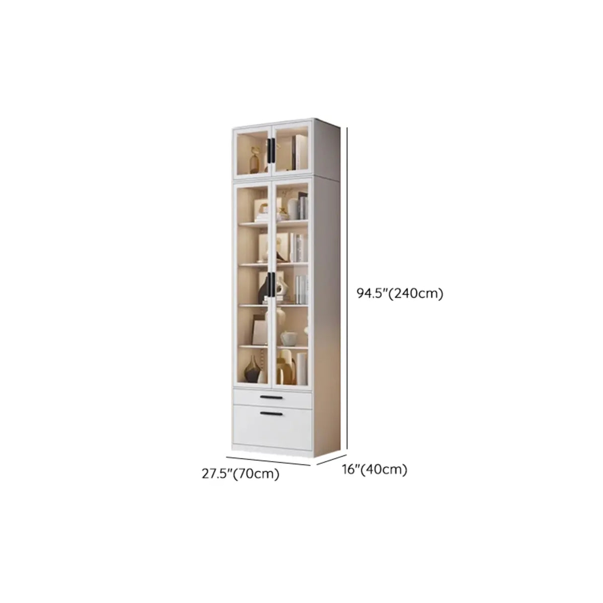 Stylish White Rectangular Glass Door Narrow Bookcase Image - 31