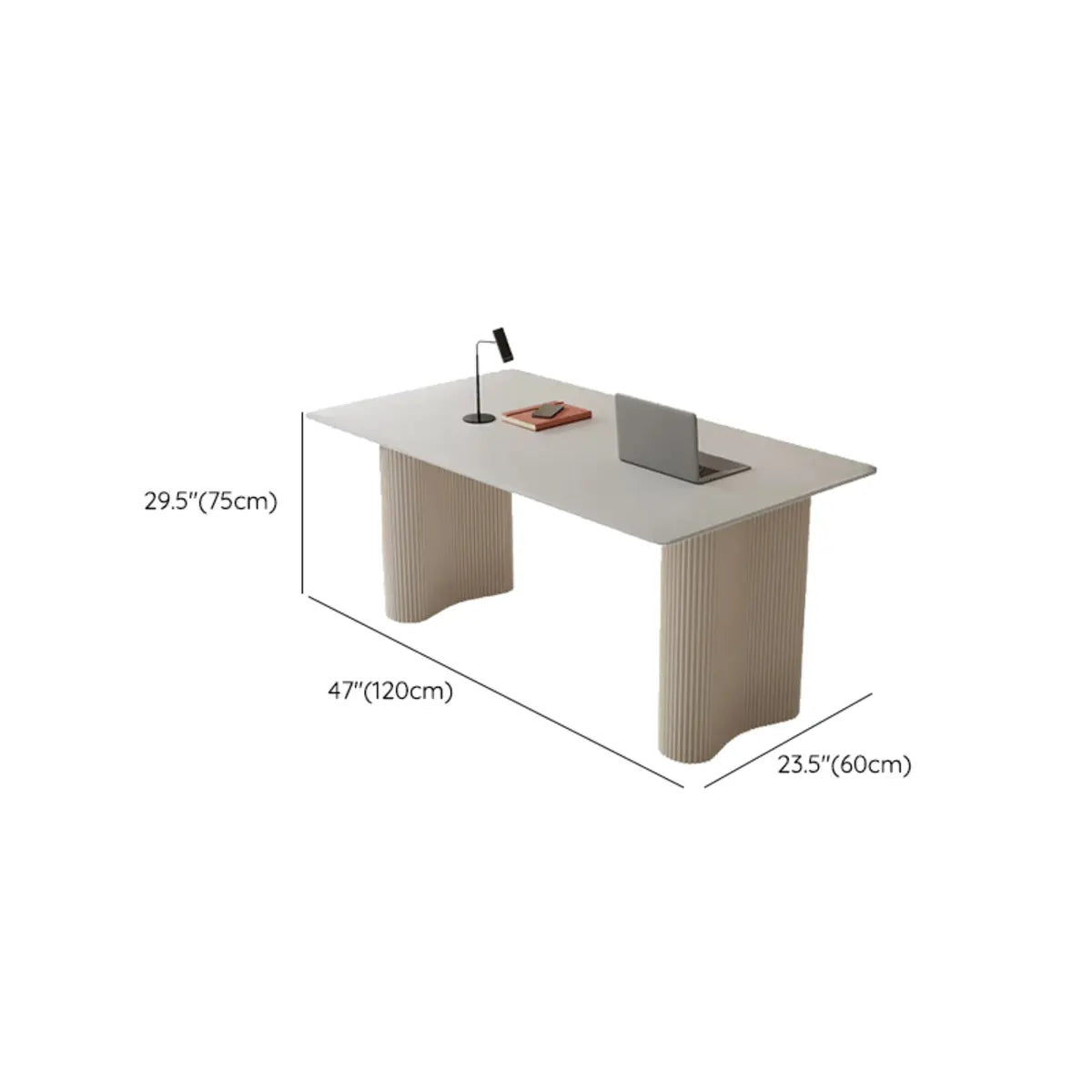 Stylish White Stone Rectangle Steel Base Writing Desk