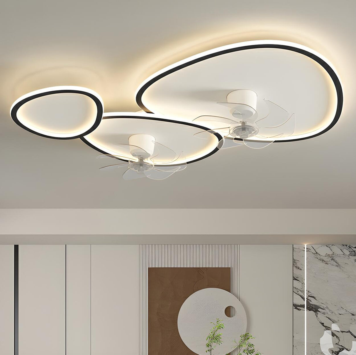 Stylish White Triangular Ceiling Fan with LED Light Image - 5